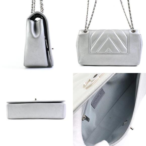 Chanel V Shoulder Leather Silver Bag Stitch - Picture 1 of 5